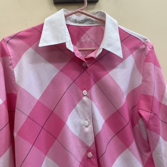 Foxcroft women’s size 10 pink and white plaid button-down shirt - Picture 2 of 5